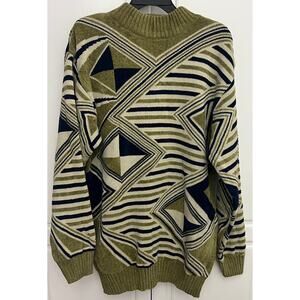Vintage Royal Prestige pd Men's Sweater Green Blue Geometric Pattern Size XL